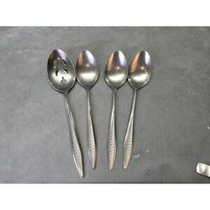 Vintage Nasco Santiago Stainless Japan Spoon Set 4pc Slotted & Teaspoons Silver